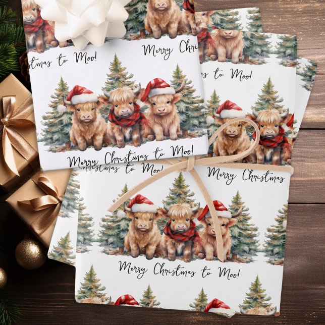Cosy Highland Cow Farm Animal Merry Christmas Wrapping Paper Sheet (Creator Uploaded)
