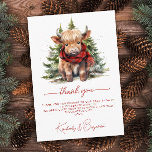 Cosy Highland Cow Farm Animal Winter Baby Shower Thank You Card