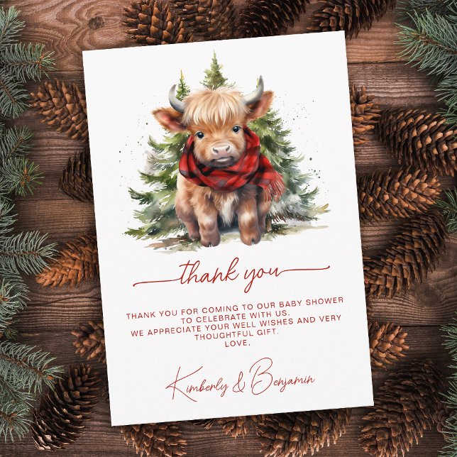 Cosy Highland Cow Farm Animal Winter Baby Shower Thank You Card (Creator Uploaded)