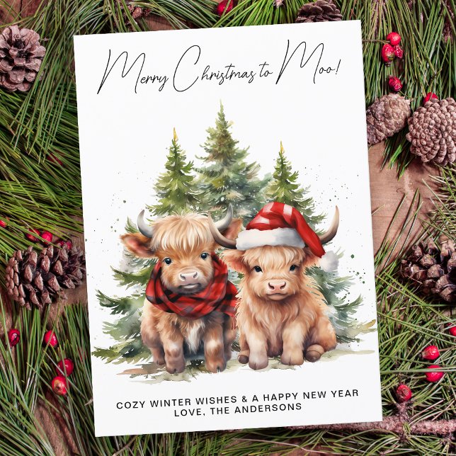Cosy Highland Cow Farm Animals Merry Christmas  Holiday Card (Creator Uploaded)