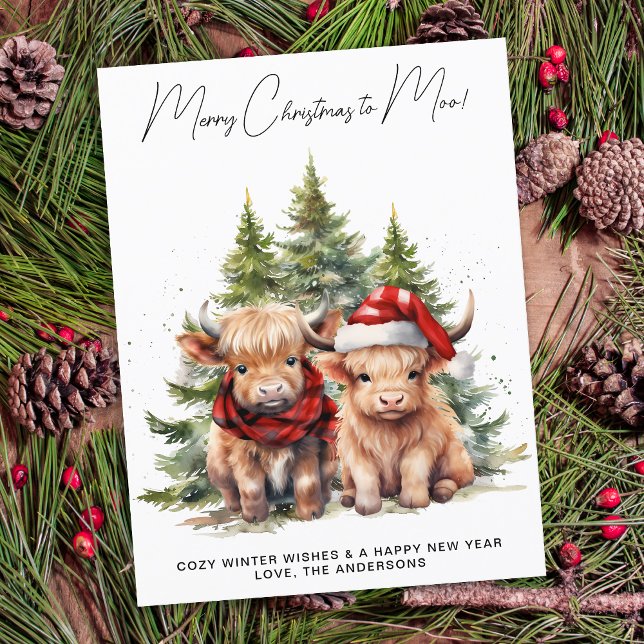 Cosy Highland Cow Farm Animals Merry Christmas  Holiday Postcard (Creator Uploaded)