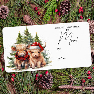 Cosy Highland Cow Farm Animals Merry Christmas  Label