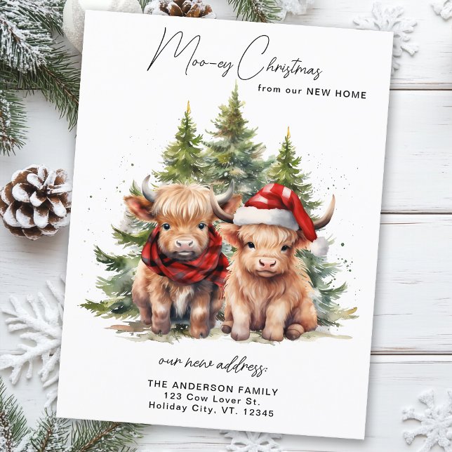 Cosy Highland Cow New Address Merry Christmas  Holiday Postcard (Creator Uploaded)