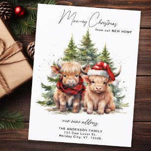 Cosy Highland Cow New Address Merry Christmas  Postcard