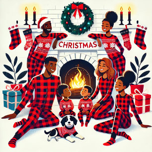 Cosy Holiday African American Family Pajama Square Sticker