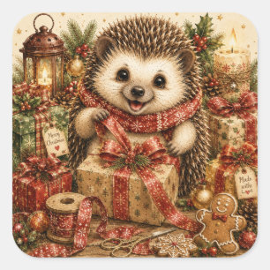 Cosy Holiday Cottagecore Hedgehog Square Sticker