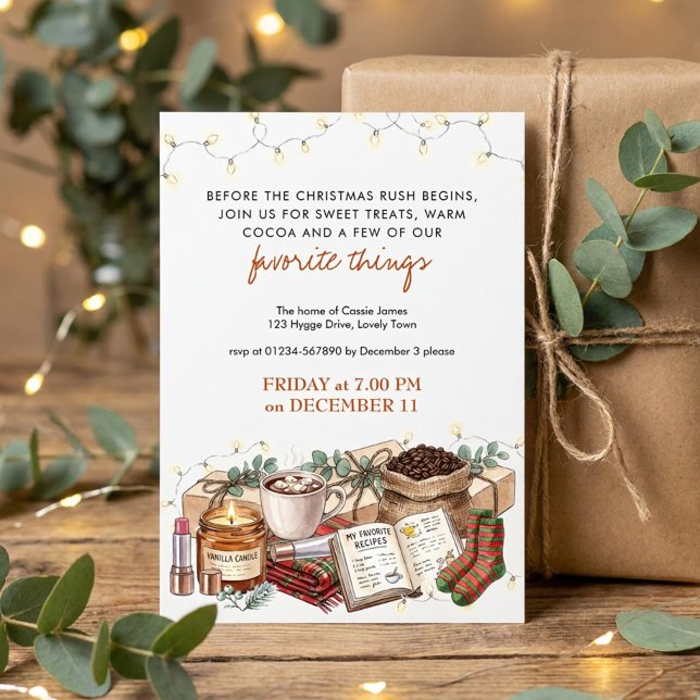 Cosy Holiday Favourite Things Party Invitation (Favorite Things Cozy Holiday Season Pre Christmas Party Invitation by Darling & May)