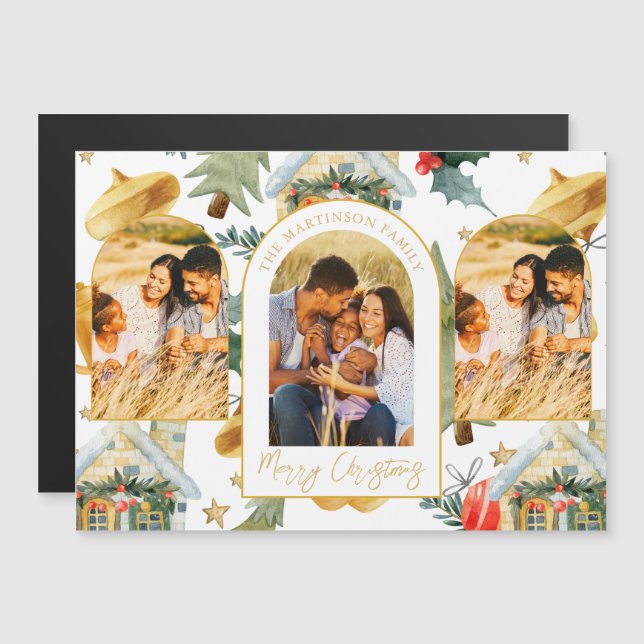 Cosy Holiday Illustrated Print Three Photo Magnet (Front/Back)