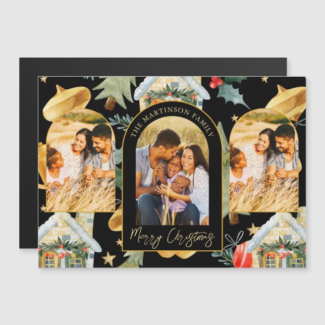 Cosy Holiday Illustrated Print Three Photo Magnet (Front/Back)