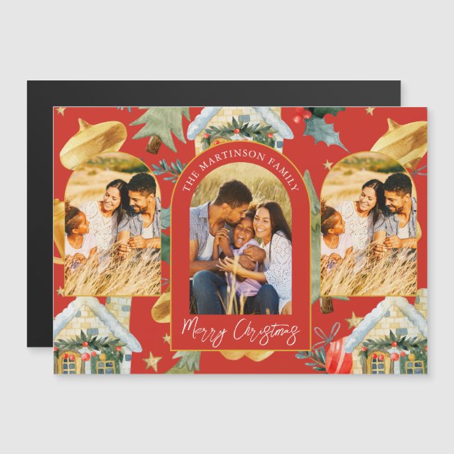 Cosy Holiday Illustrated Print Three Photo Magnet (Front/Back)