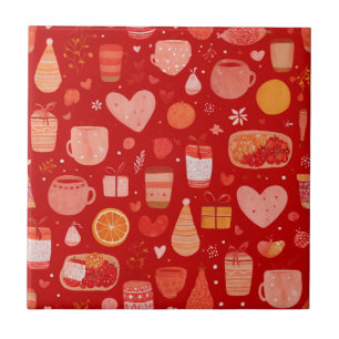 Cosy Holiday Mugs and Gifts Red Pattern Tile