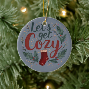 Cosy Holiday Pine Berry Lettering Ceramic Tree Decoration