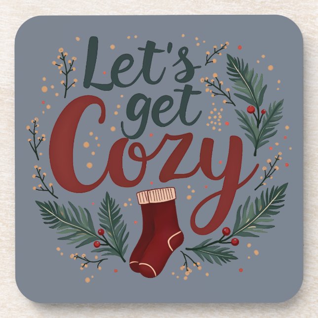 Cosy Holiday Pine Berry Lettering Coaster (Front)