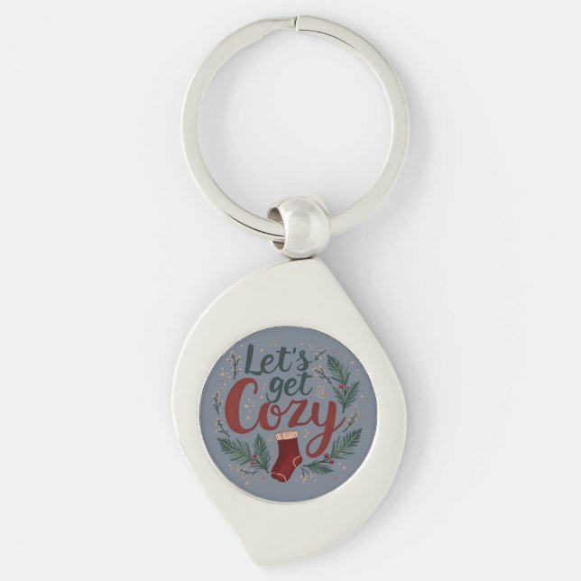 Cosy Holiday Pine Berry Lettering Key Ring (Front)