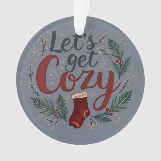 Cosy Holiday Pine Berry Lettering Ornament (Front)