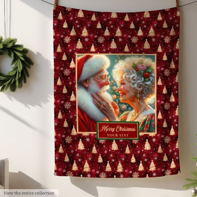 Cosy Holiday Throw Blanket Burgundy Gold Santa  (Cozy Holiday Throw Blanket Burgundy Gold Santa Theme)