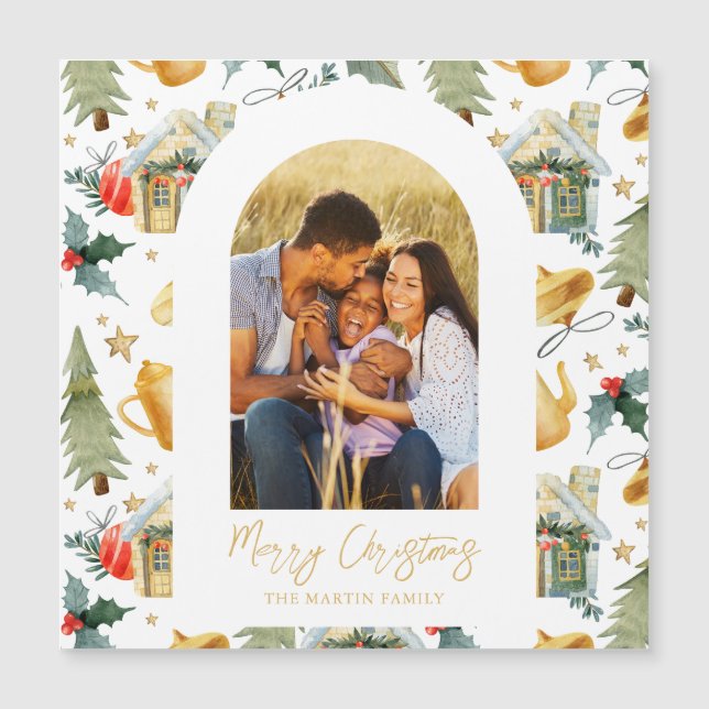 Cosy Holiday White Illustrated Print Photo Magnet (Front)