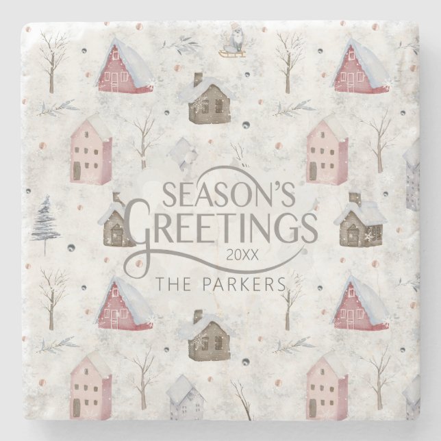 Cosy Home Christmas Pink ID985 Stone Coaster (Front)