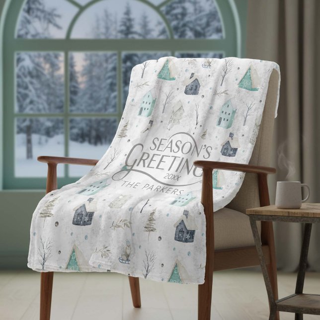 Cosy Home Christmas Teal ID985 Fleece Blanket (Creator Uploaded)
