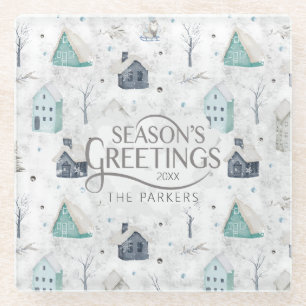 Cosy Home Christmas Teal ID985 Glass Coaster