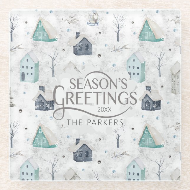 Cosy Home Christmas Teal ID985 Glass Coaster (Front)