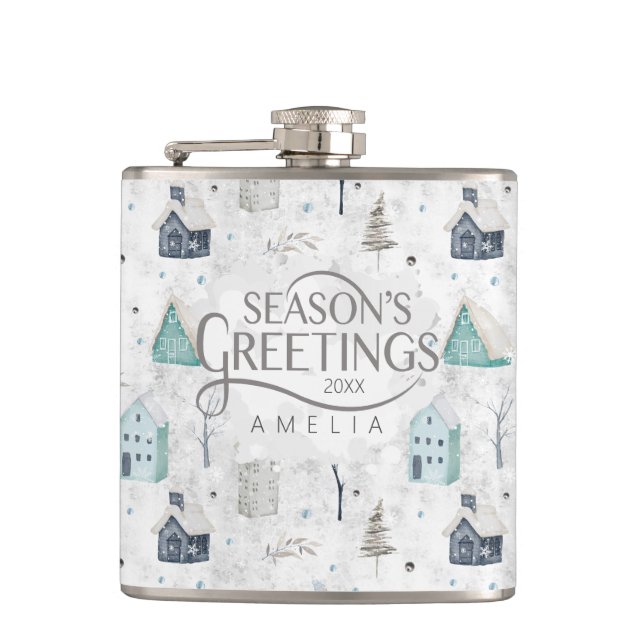 Cosy Home Christmas Teal ID985 Hip Flask (Front)