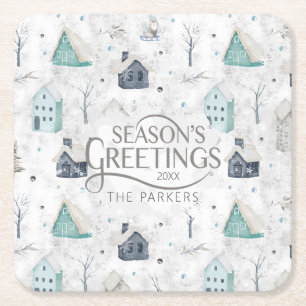 Cosy Home Christmas Teal ID985 Square Paper Coaster