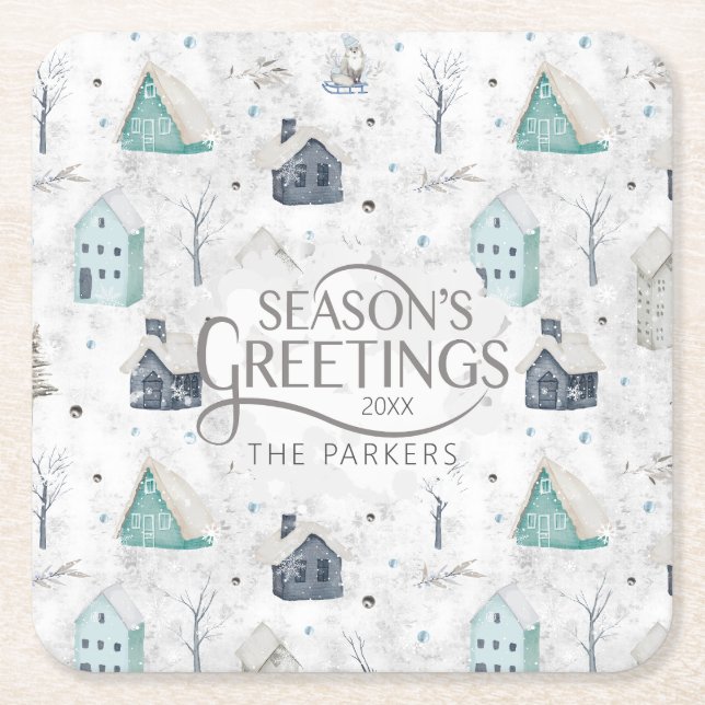 Cosy Home Christmas Teal ID985 Square Paper Coaster (Front)