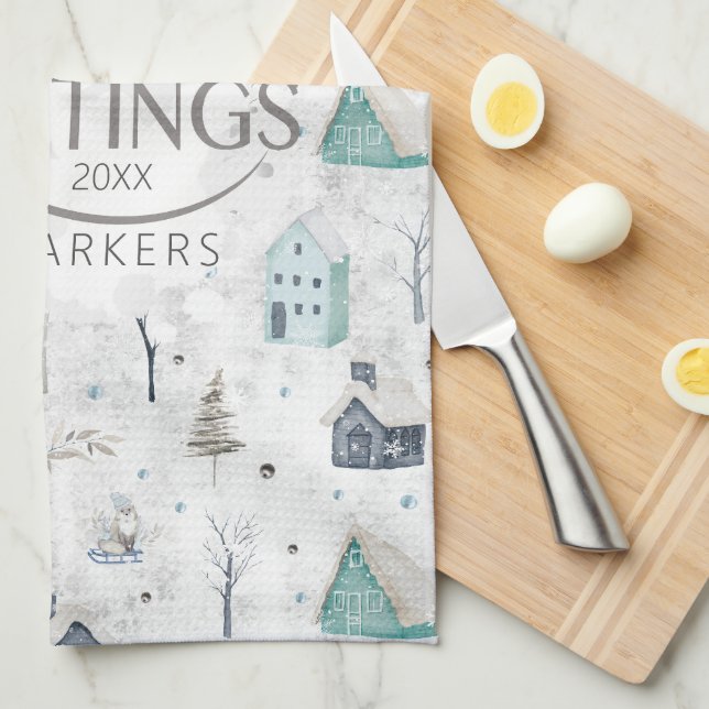 Cosy Home Christmas Teal ID985 Tea Towel (Quarter Fold)