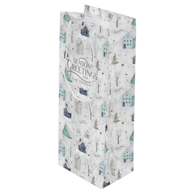 Cosy Home Christmas Teal ID985 Wine Gift Bag (Front Angled)