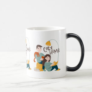 Cosy Home Reading Books with Cat Magic Mug