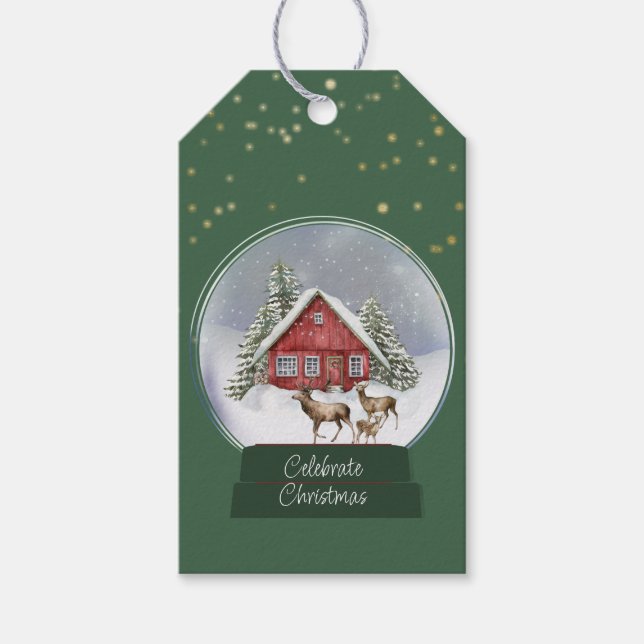 Cosy Home Winter Scene Snow Globe Gift Tag (Front)