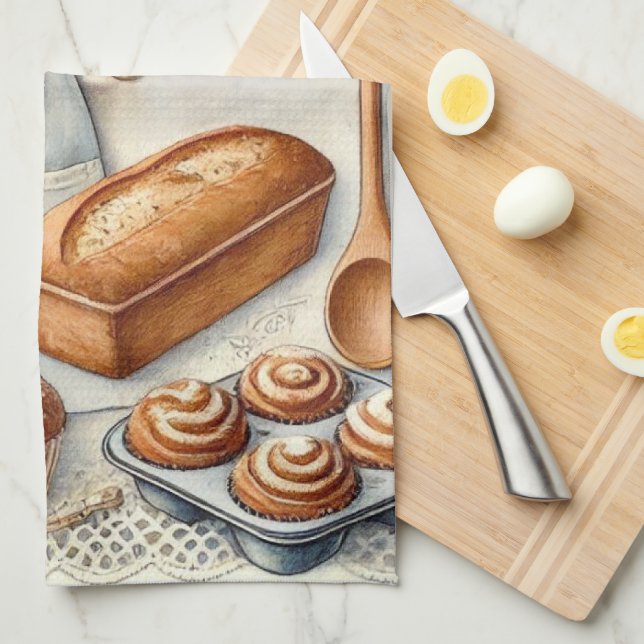 Cosy Homemade Baking Scene with Apron Tea Towel (Quarter Fold)