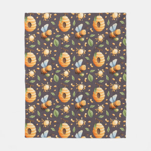 🐝 Cosy Honey Bee Floral Nature Garden Design Fleece Blanket