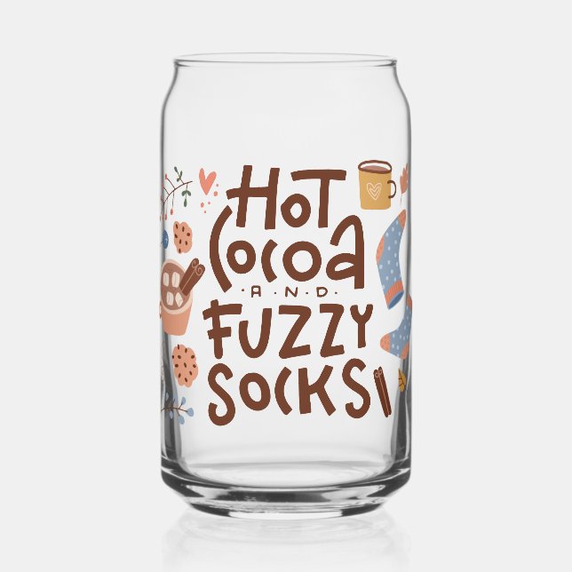 Cosy Hot Cocoa and Fuzzy Socks Design Can Glass (Front)