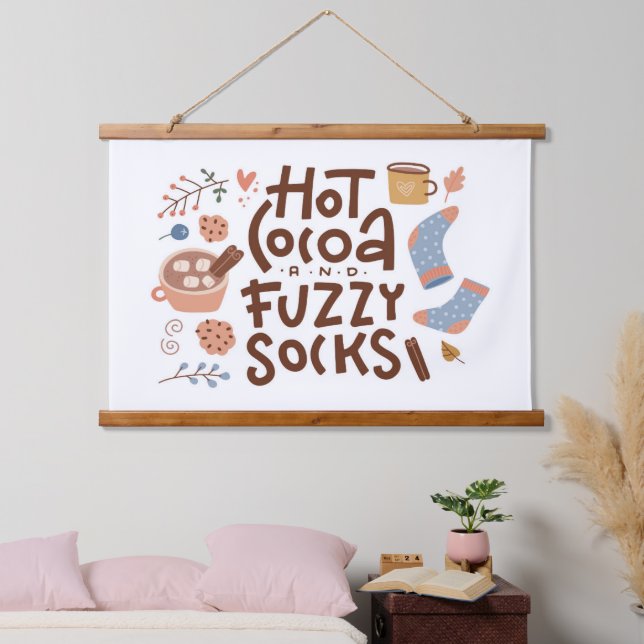 Cosy Hot Cocoa and Fuzzy Socks Design Hanging Tapestry (Bedroom)