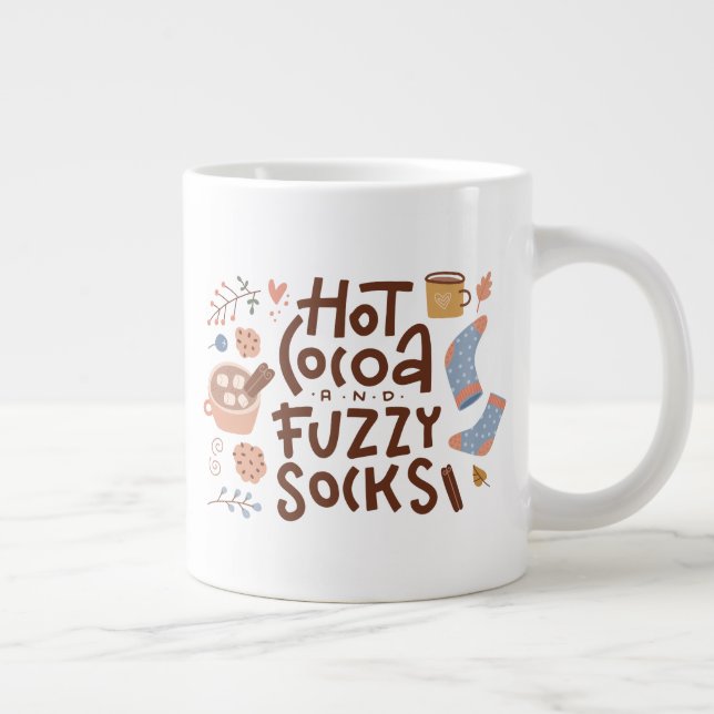 Cosy Hot Cocoa and Fuzzy Socks Design Large Coffee Mug (Right)