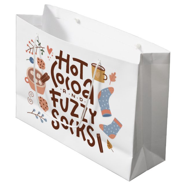 Cosy Hot Cocoa and Fuzzy Socks Design Large Gift Bag (Front Angled)