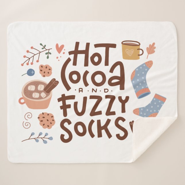Cosy Hot Cocoa and Fuzzy Socks Design Sherpa Blanket (Front (Horizontal))