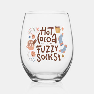 Cosy Hot Cocoa and Fuzzy Socks Design Stemless Wine Glass