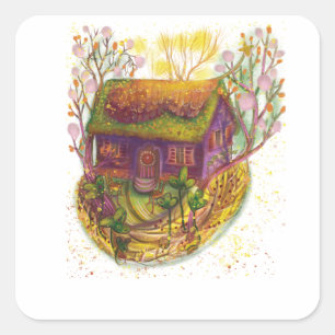 cosy house illustration  square sticker