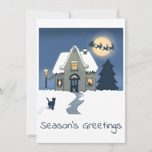 Cosy House in Snowy Christmas Night  Holiday Card