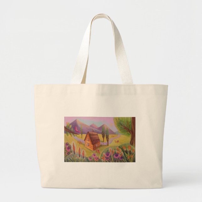 cosy house lanscape large tote bag (Front)
