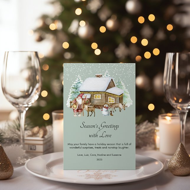 Cosy House Santa Flat Holiday Card (Creator Uploaded)