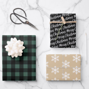 Cosy Hunter Green Buffalo Plaid Merry Christmas Wrapping Paper Sheet