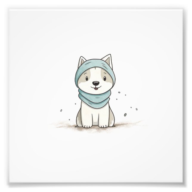 Cosy Husky Illustration - Adorable Puppy in a Scar Photo Print (Front)