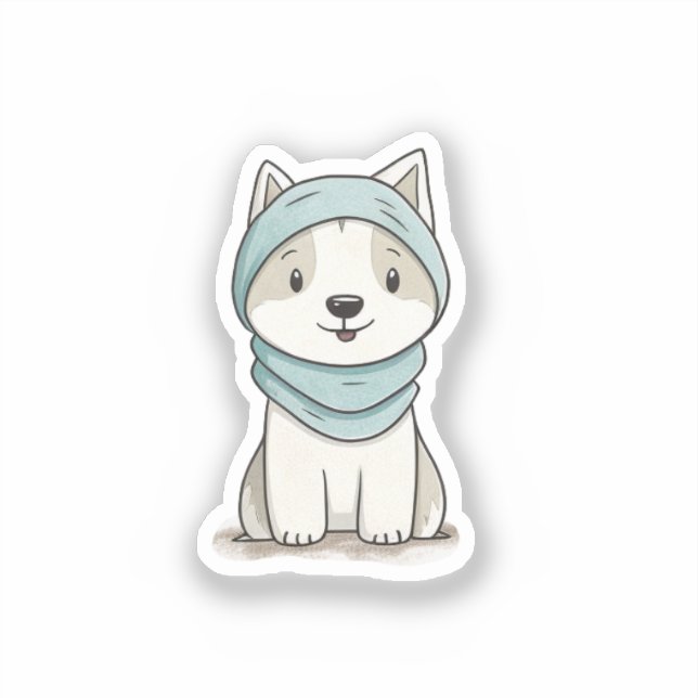 Cosy Husky Illustration - Custom-Cut Vinyl Sticker (Front)