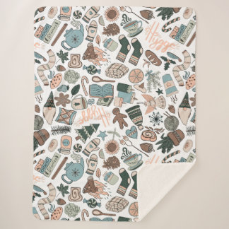 Cosy Hygge Seamless Pattern Sherpa Blanket