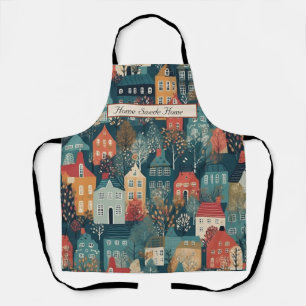 Cosy Hygge Village Nordic Folk Art, custom Apron