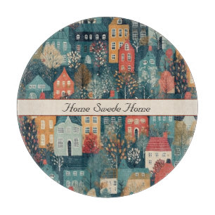 Cosy Hygge Village Nordic Folk Art, custom Cutting Board